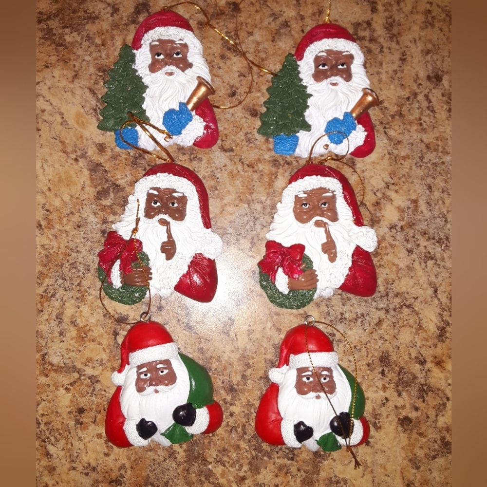 African American Black Ethnic Santa Claus Head Ornaments